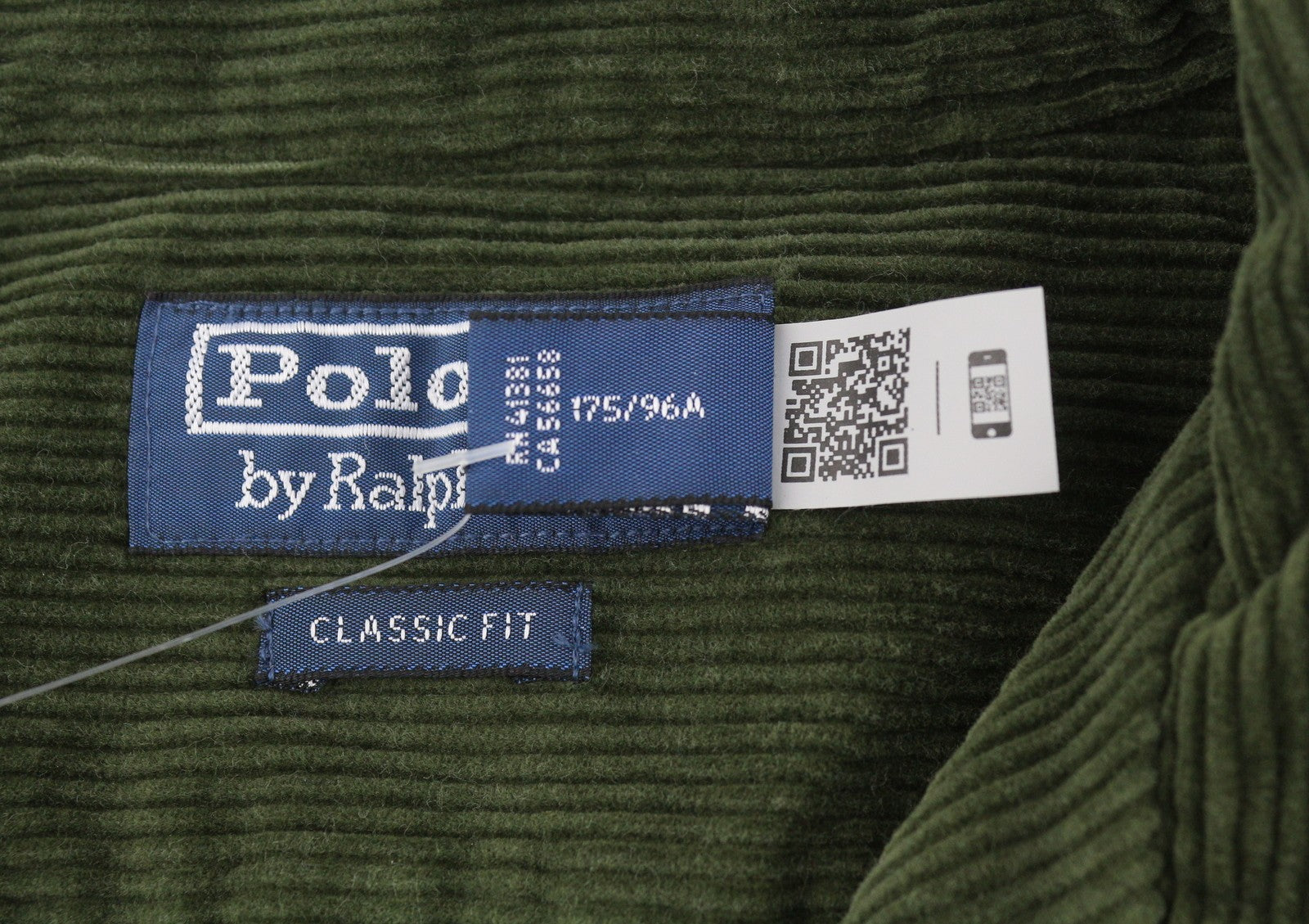 RALPH LAUREN Men Shirt M Green Corduroy Classic Fit Patch Pockets Logo Casual
