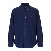 RALPH LAUREN Men Shirt L Blue Corduroy Custom Fit Button Down Neck Logo RRP169