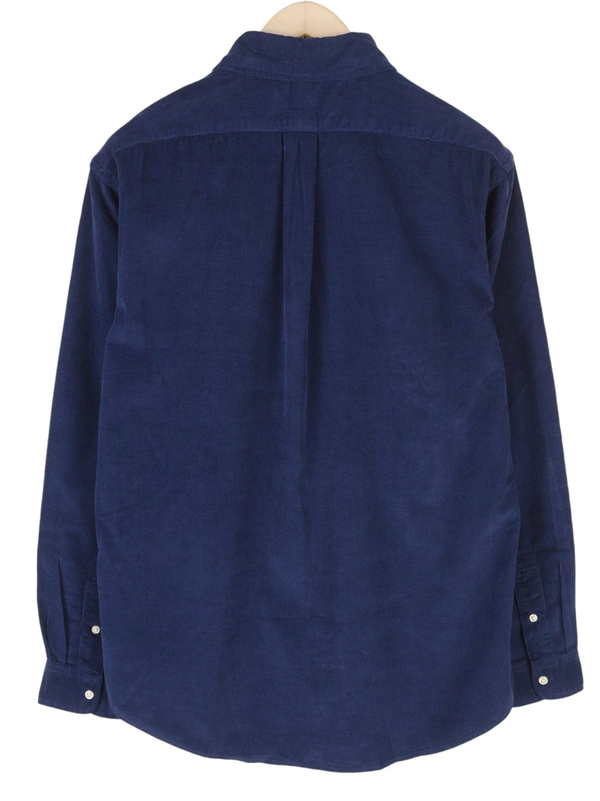 RALPH LAUREN Men Shirt L Blue Corduroy Custom Fit Button Down Neck Logo RRP169