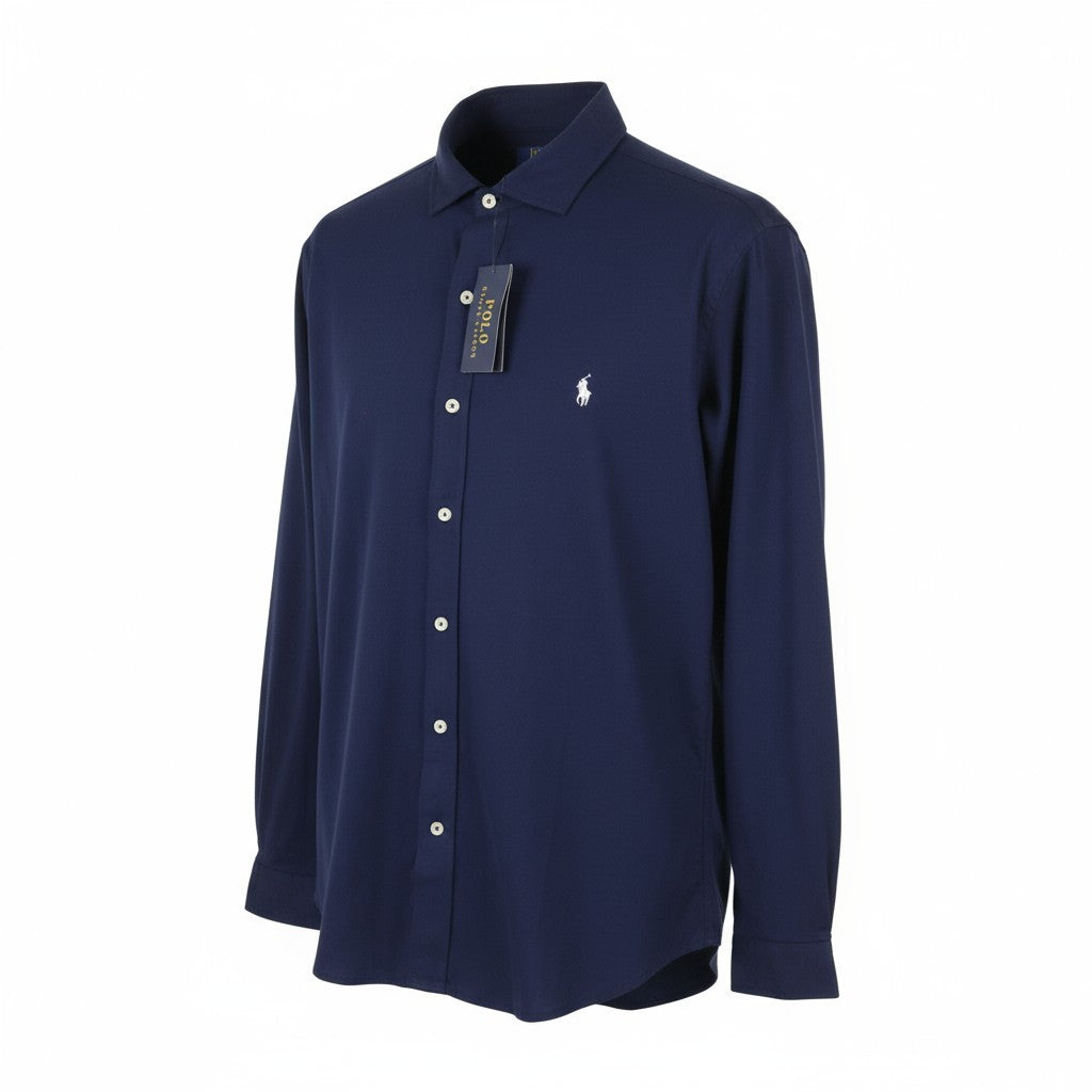 RALPH LAUREN Men Shirt L Dark Blue Cutaway Button-Up Embroidered Logo RRP160