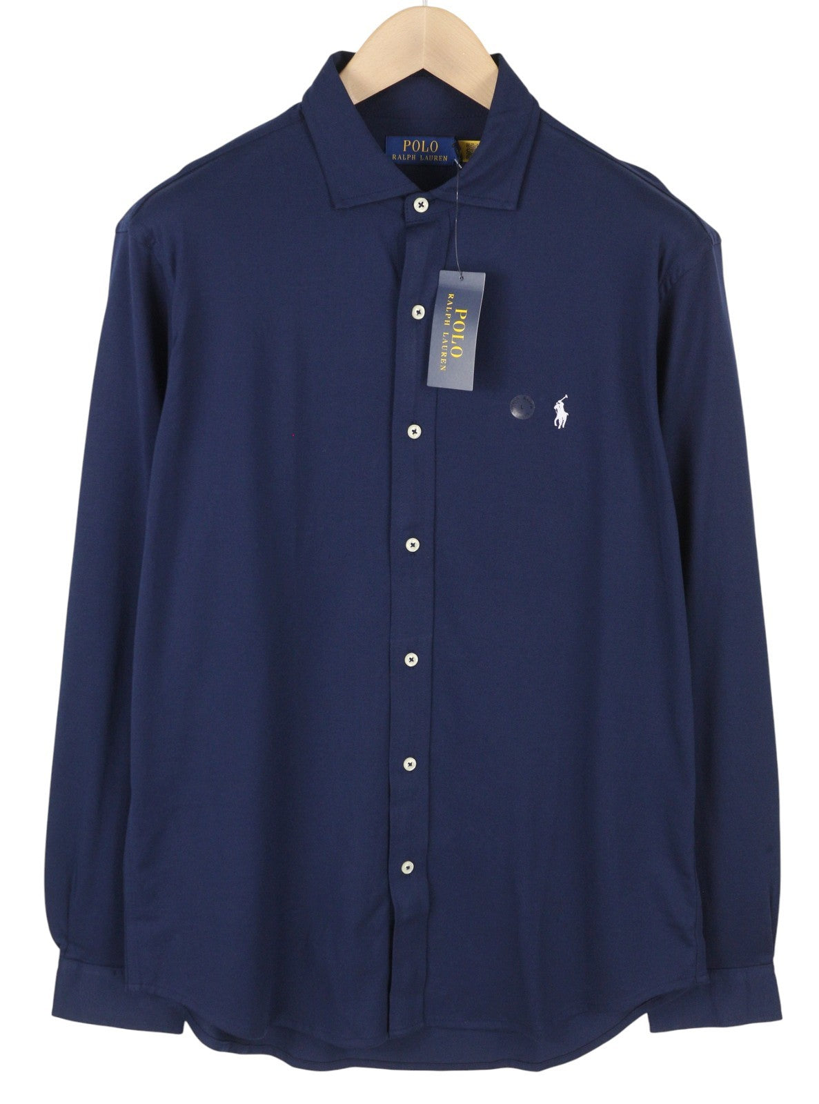 RALPH LAUREN Men Shirt L Dark Blue Cutaway Button-Up Embroidered Logo RRP160