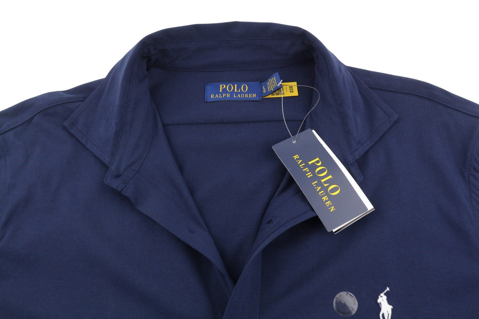 RALPH LAUREN Men Shirt L Dark Blue Cutaway Button-Up Embroidered Logo RRP160