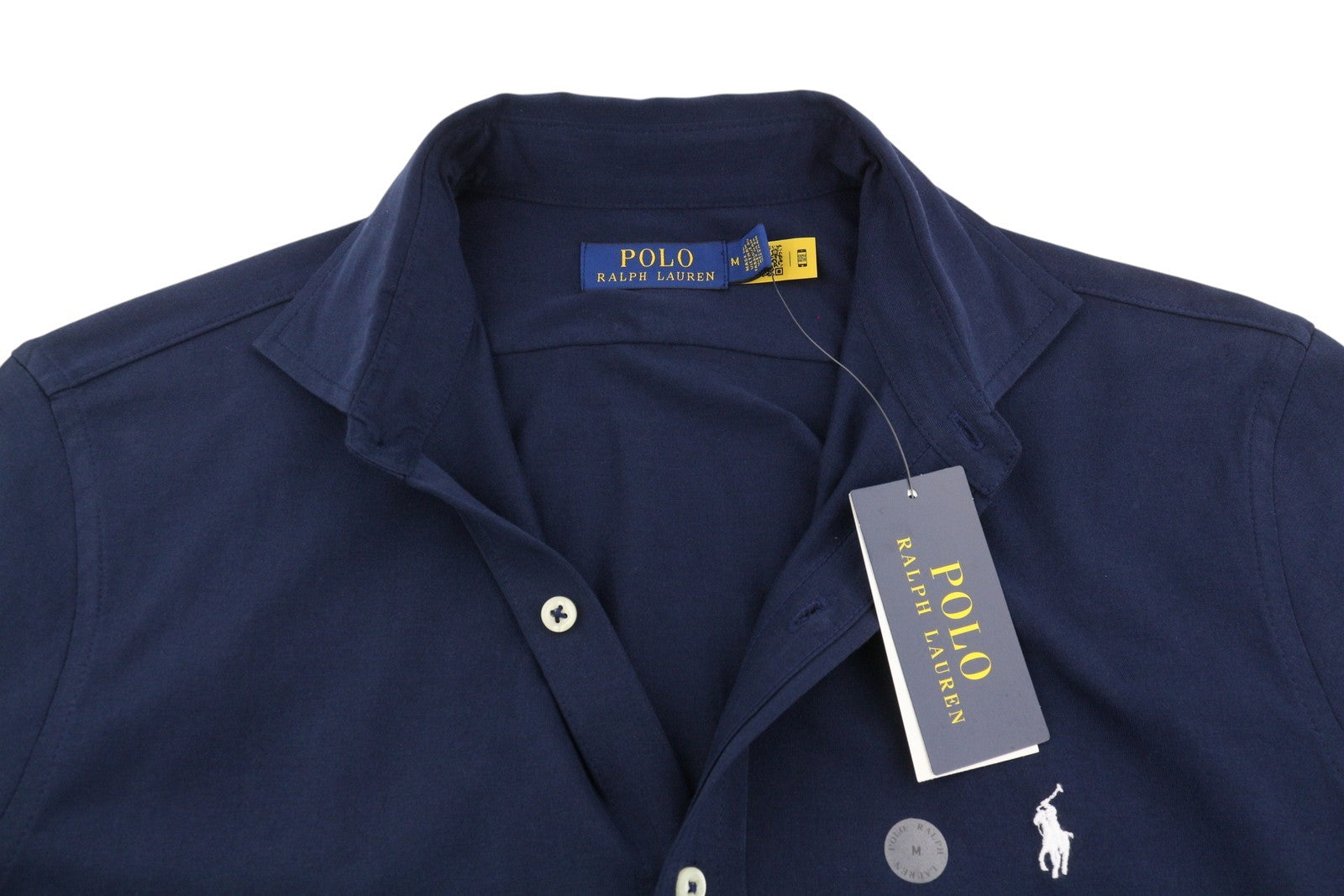 RALPH LAUREN Men Shirt M Dark Blue Cutaway Button-Up Embroidered Logo RRP160