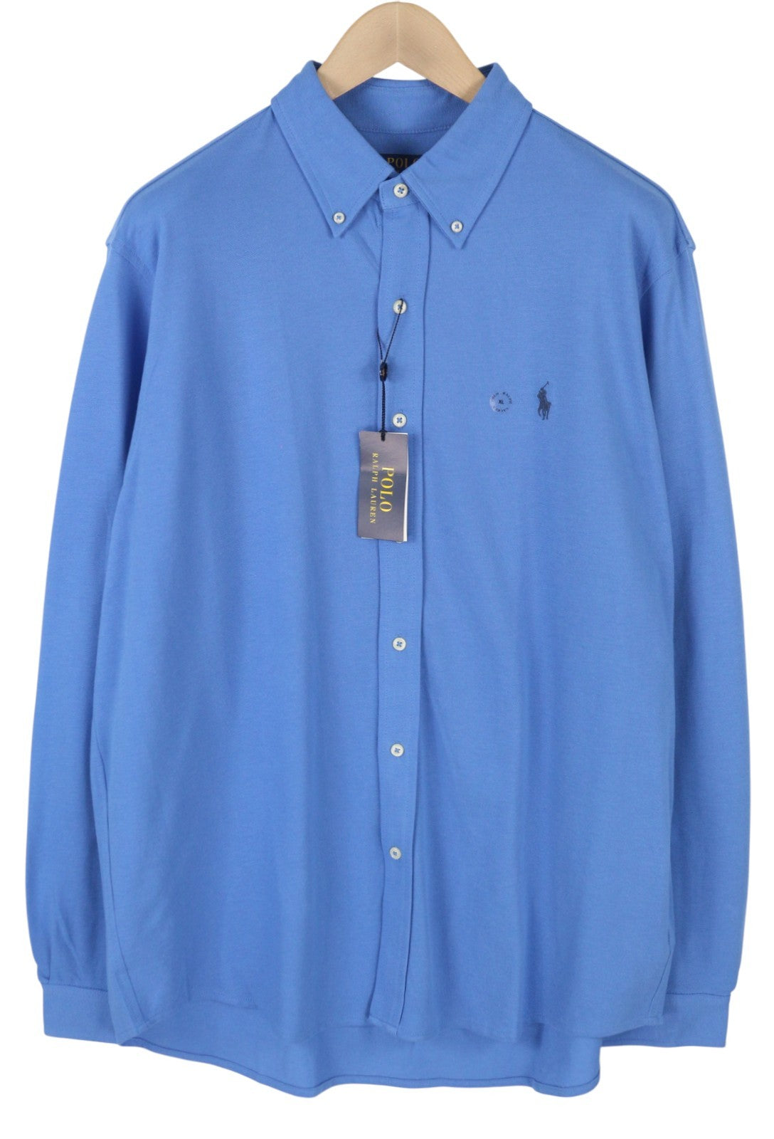 RALPH LAUREN Men Shirt XL Blue Featherweight Mesh Button-Down Neck Logo Casual