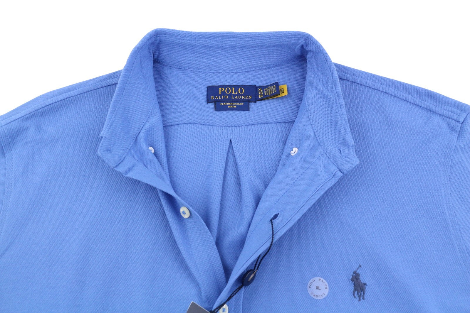 RALPH LAUREN Men Shirt XL Blue Featherweight Mesh Button-Down Neck Logo Casual