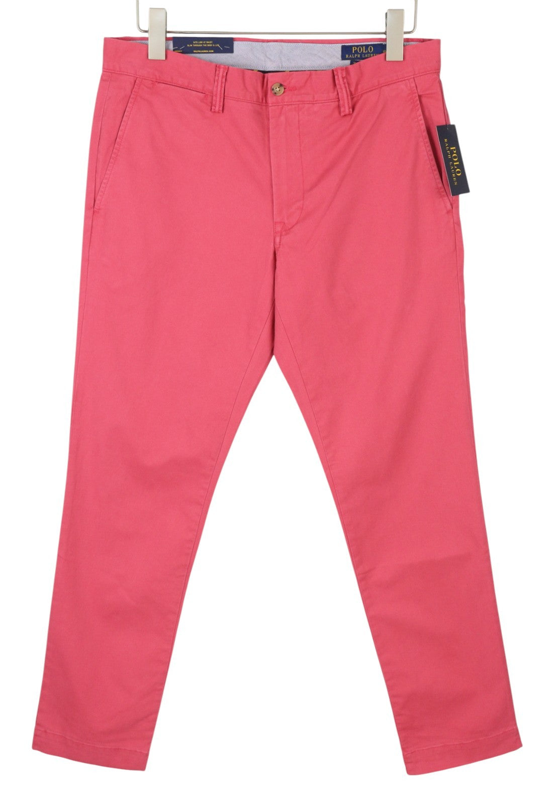 RALPH LAUREN Men Trousers W32/L32 Pink Chino Slim Stretch Zip Fly Logo RRP179