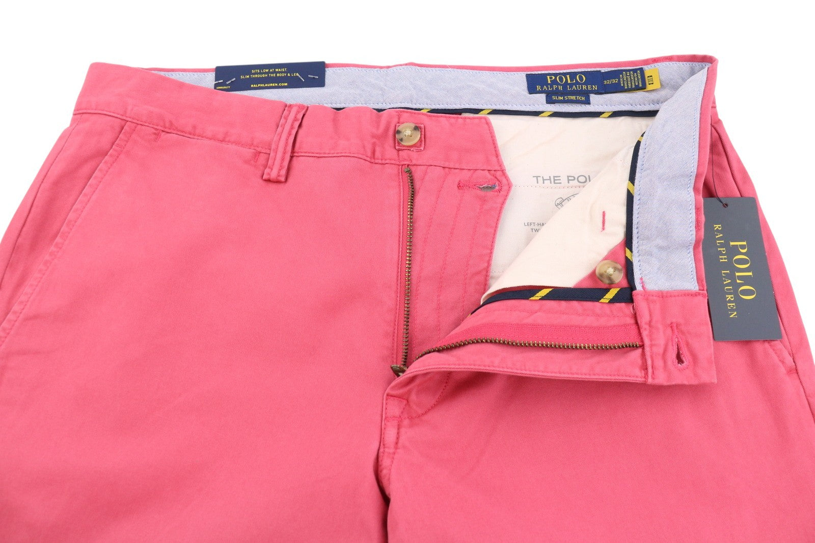 RALPH LAUREN Men Trousers W32/L32 Pink Chino Slim Stretch Zip Fly Logo RRP179