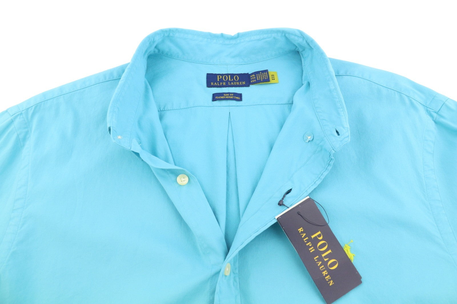 RALPH LAUREN Men Shirt 2XL Blue Slim Fit Feather Weight Twill Button-Down RRP150