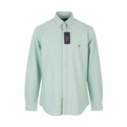 RALPH LAUREN Men Shirt L Green Button-Down Neck Custom Fit Logo Casual RRP169