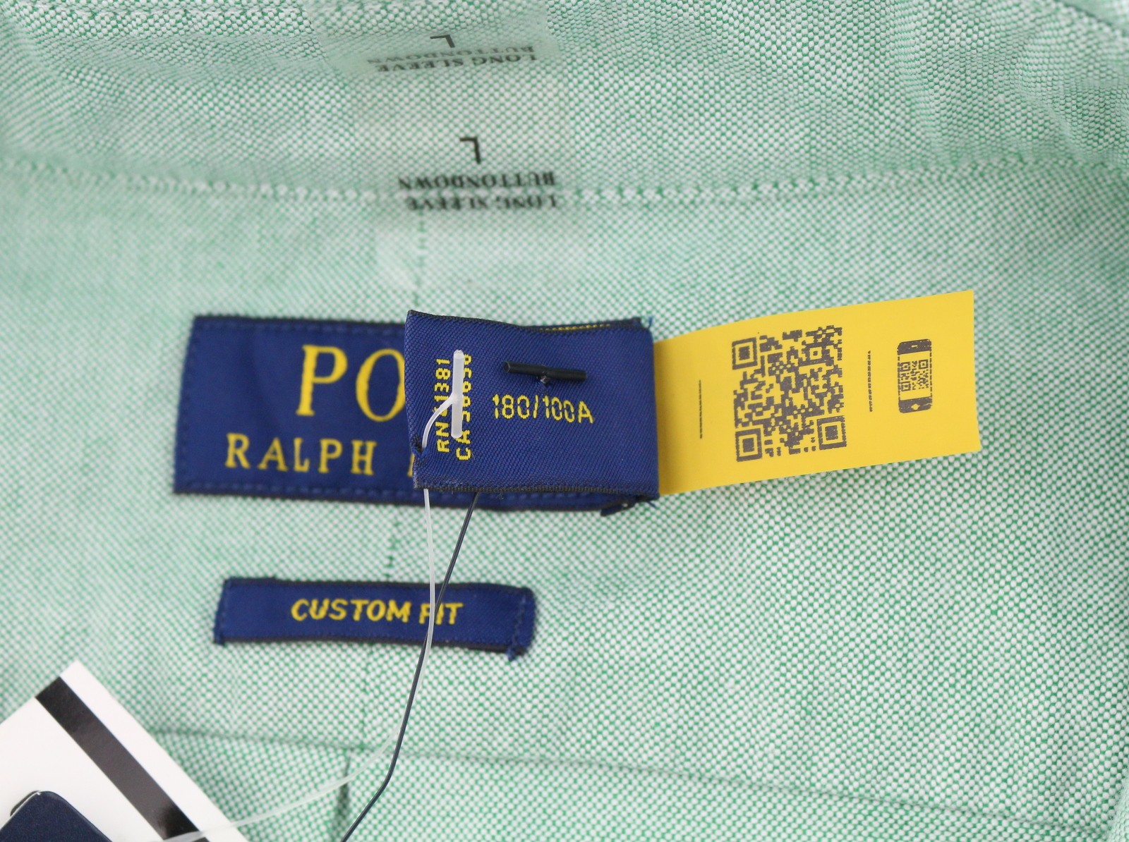 RALPH LAUREN Men Shirt L Green Button-Down Neck Custom Fit Logo Casual RRP169