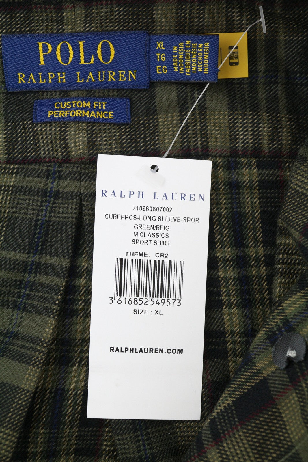 RALPH LAUREN Men Shirt XL Green Flannel Plaid Custom Fit Performance Button-Down