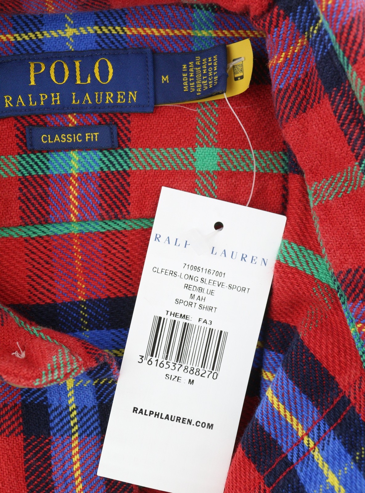 RALPH LAUREN Men Shirt M Red Plaid Classic Fit Spread Neck Button-Up Logo Thick
