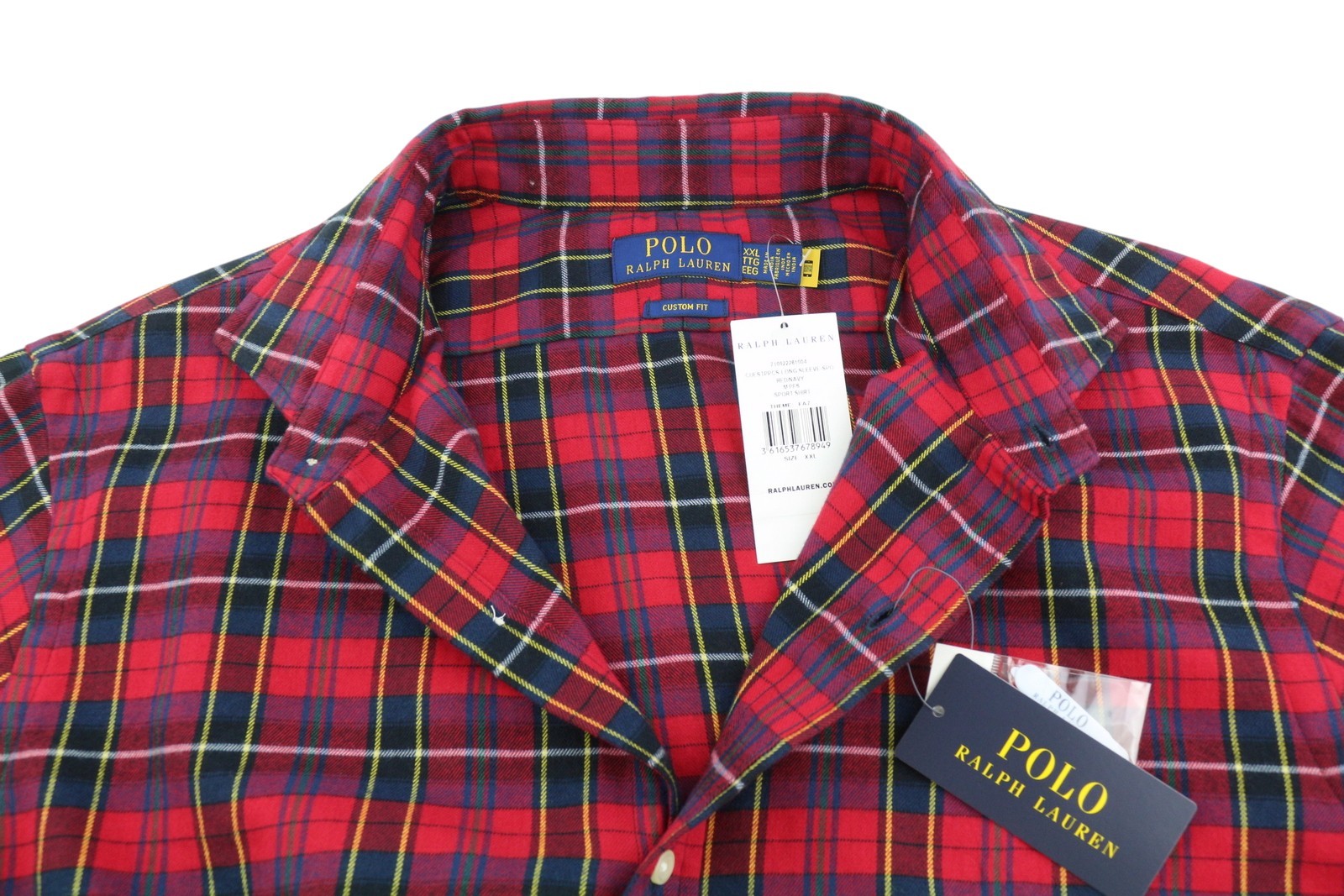 RALPH LAUREN Men Shirt 2XL Red Plaid Flannel Custom Fit Button-Up Logo RRR159