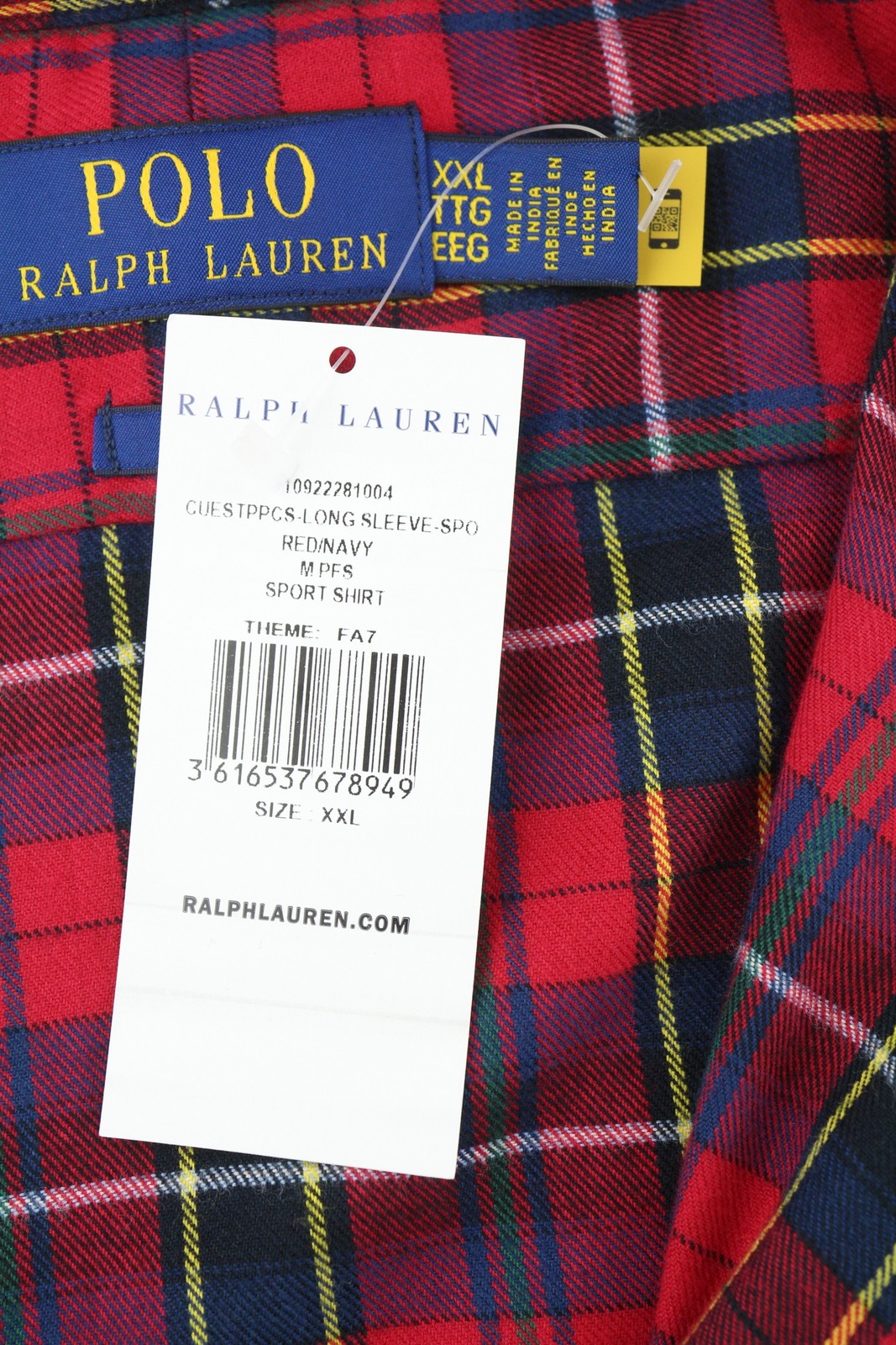 RALPH LAUREN Men Shirt 2XL Red Plaid Flannel Custom Fit Button-Up Logo RRR159