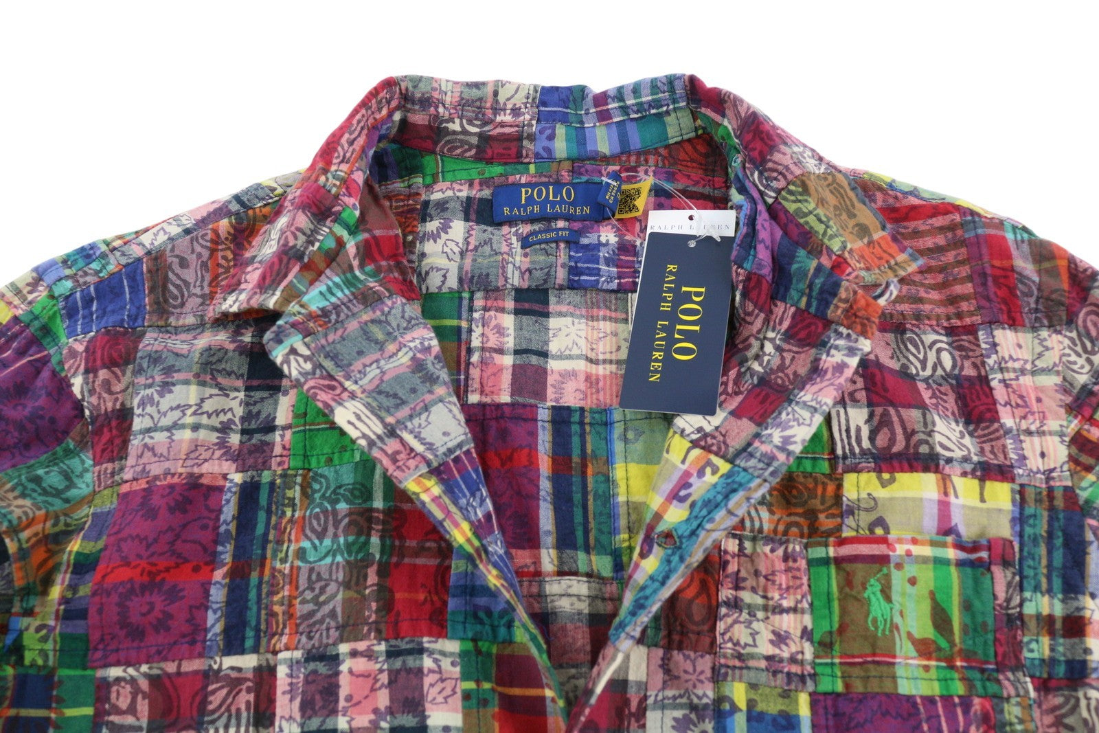 RALPH LAUREN Men Shirt M Colourful Patches Classic Fit Button-Up Spread Casual