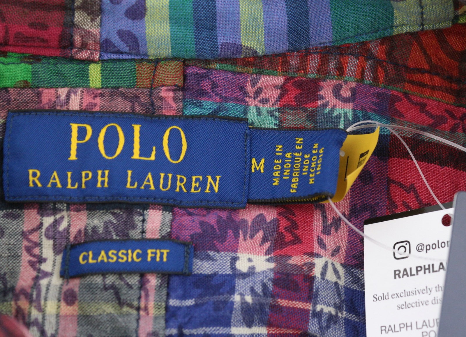 RALPH LAUREN Men Shirt M Colourful Patches Classic Fit Button-Up Spread Casual