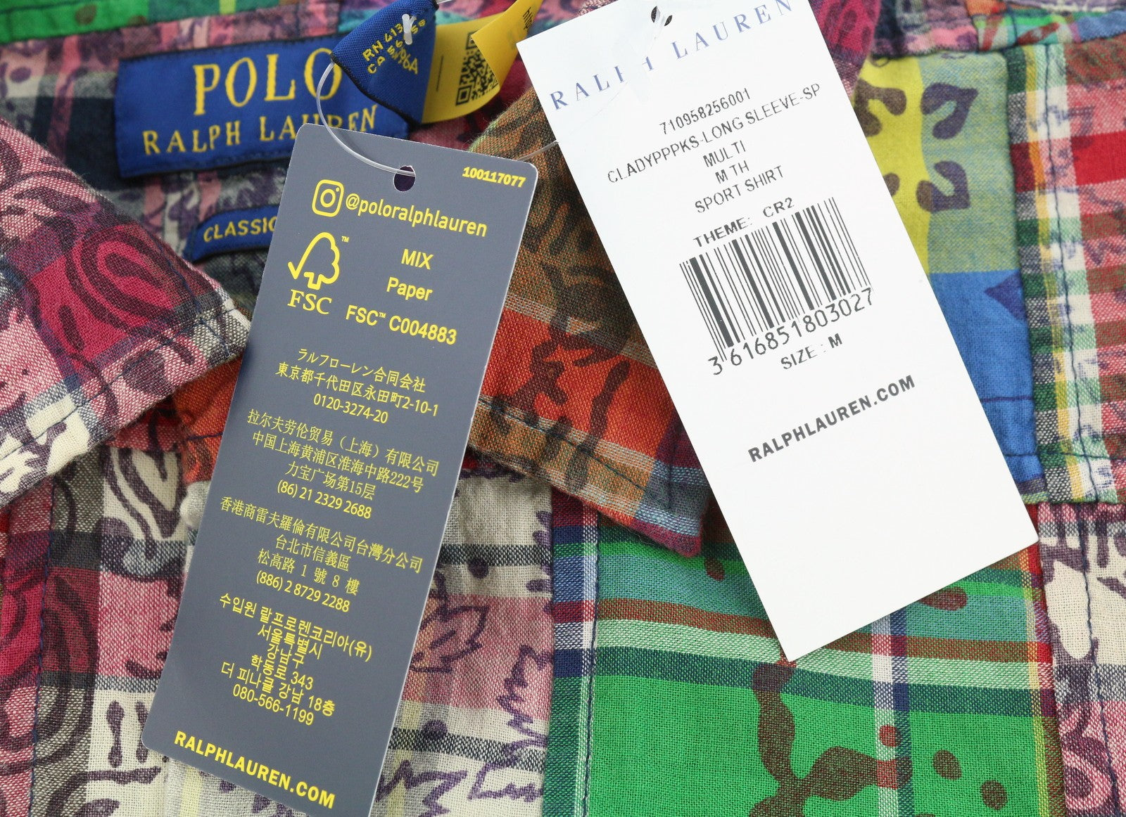 RALPH LAUREN Men Shirt M Colourful Patches Classic Fit Button-Up Spread Casual