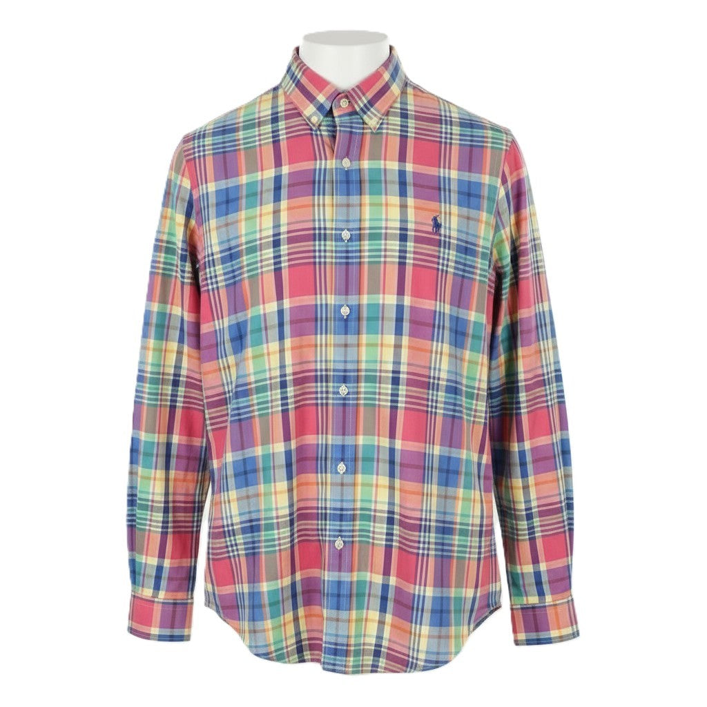 RALPH LAUREN Men Shirt M Colourful Check Button-Down Neck Slim Fit Logo Casual