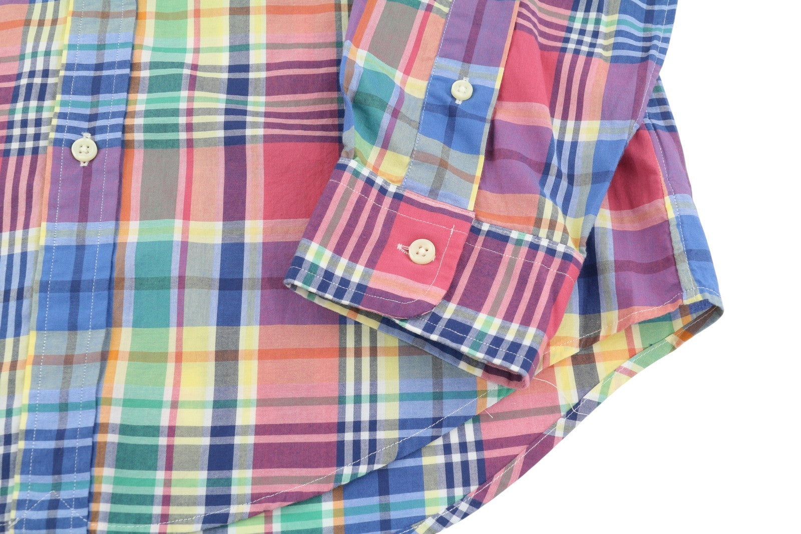 RALPH LAUREN Men Shirt M Colourful Check Button-Down Neck Slim Fit Logo Casual