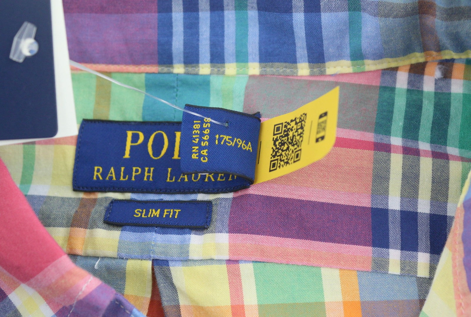 RALPH LAUREN Men Shirt M Colourful Check Button-Down Neck Slim Fit Logo Casual