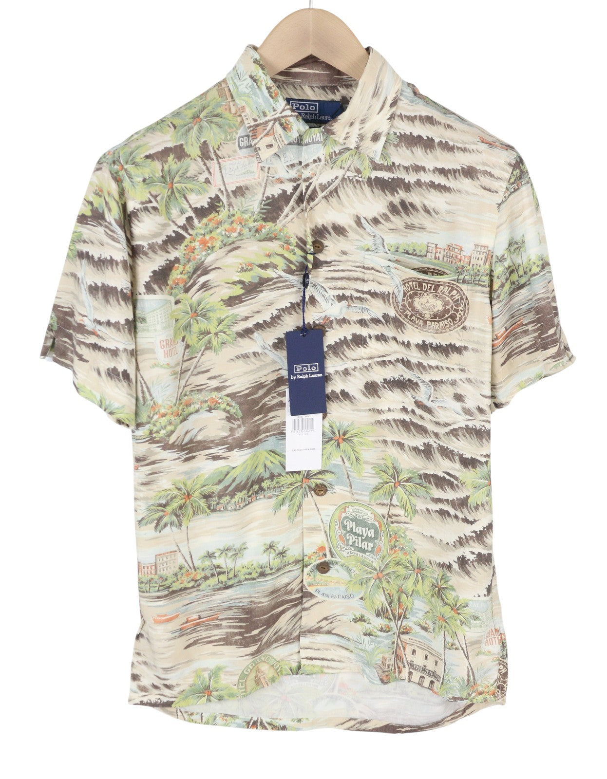 RALPH LAUREN Men Shirt XS Patterned Classic Fit Spread Neck Short Sleeve RRP249