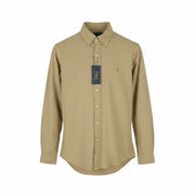 RALPH LAUREN Surrey Tan Men Shirt M Brown Button-Down Neck Custom Fit RRP149