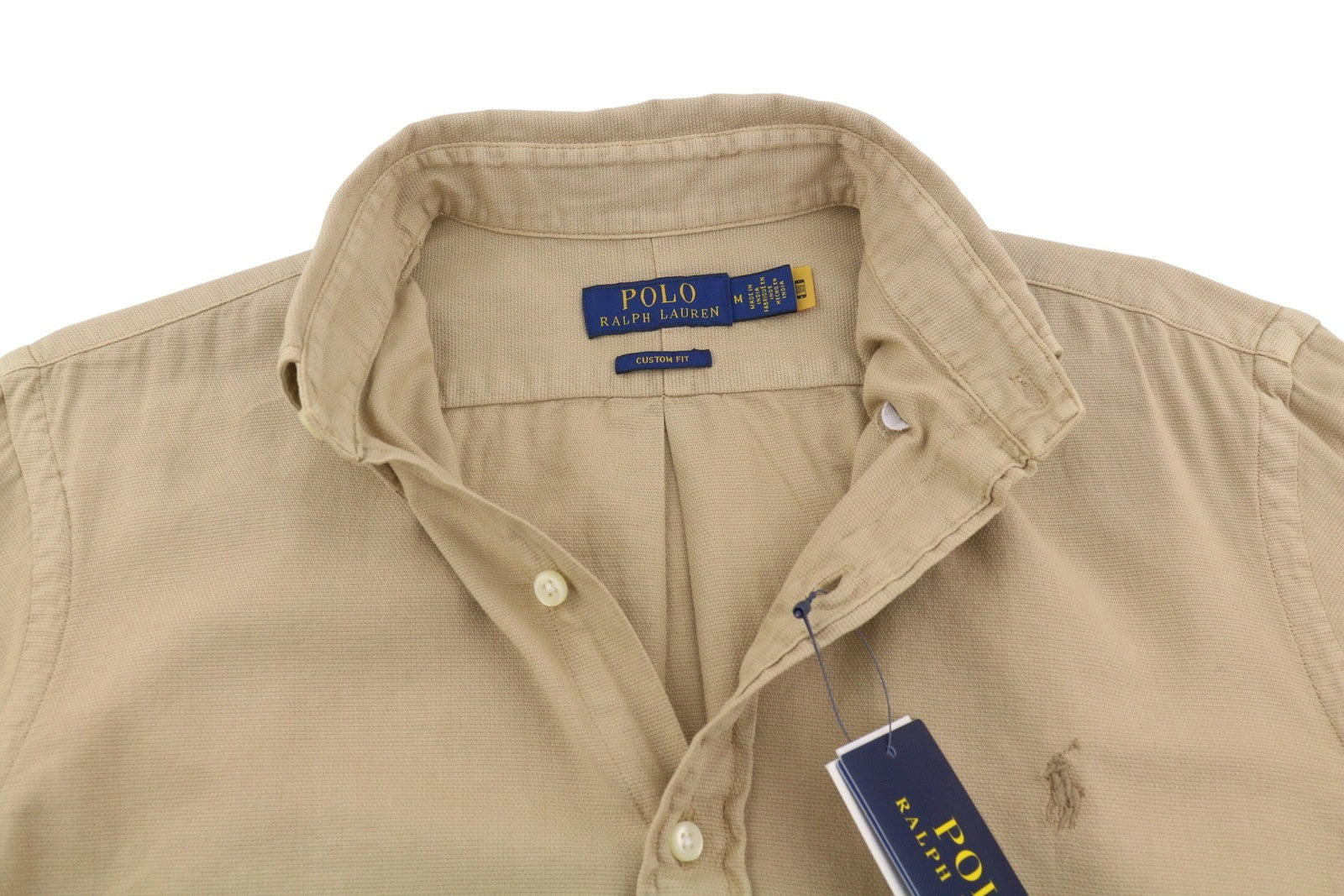 RALPH LAUREN Surrey Tan Men Shirt M Brown Button-Down Neck Custom Fit RRP149