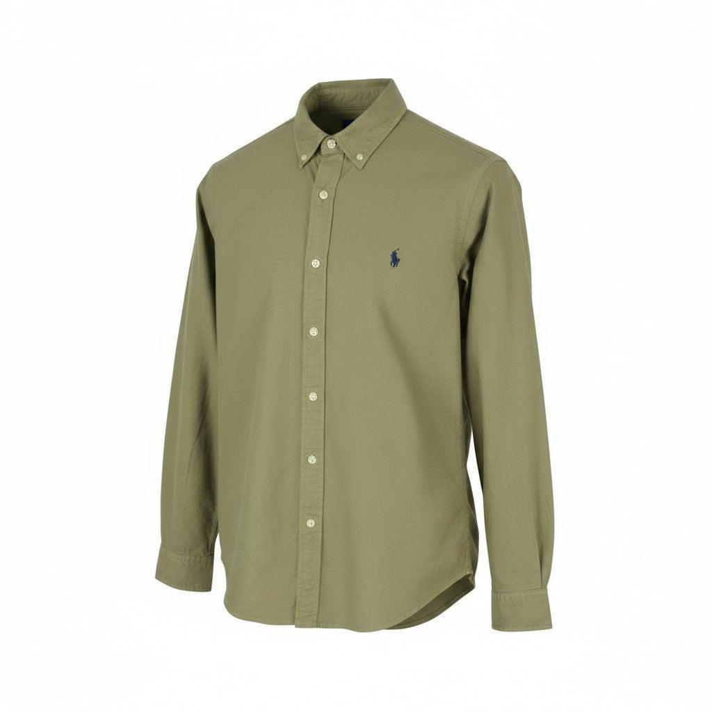 RALPH LAUREN Men Shirt M Green Button-Down Neck Slim Fit Logo Casual RRP149