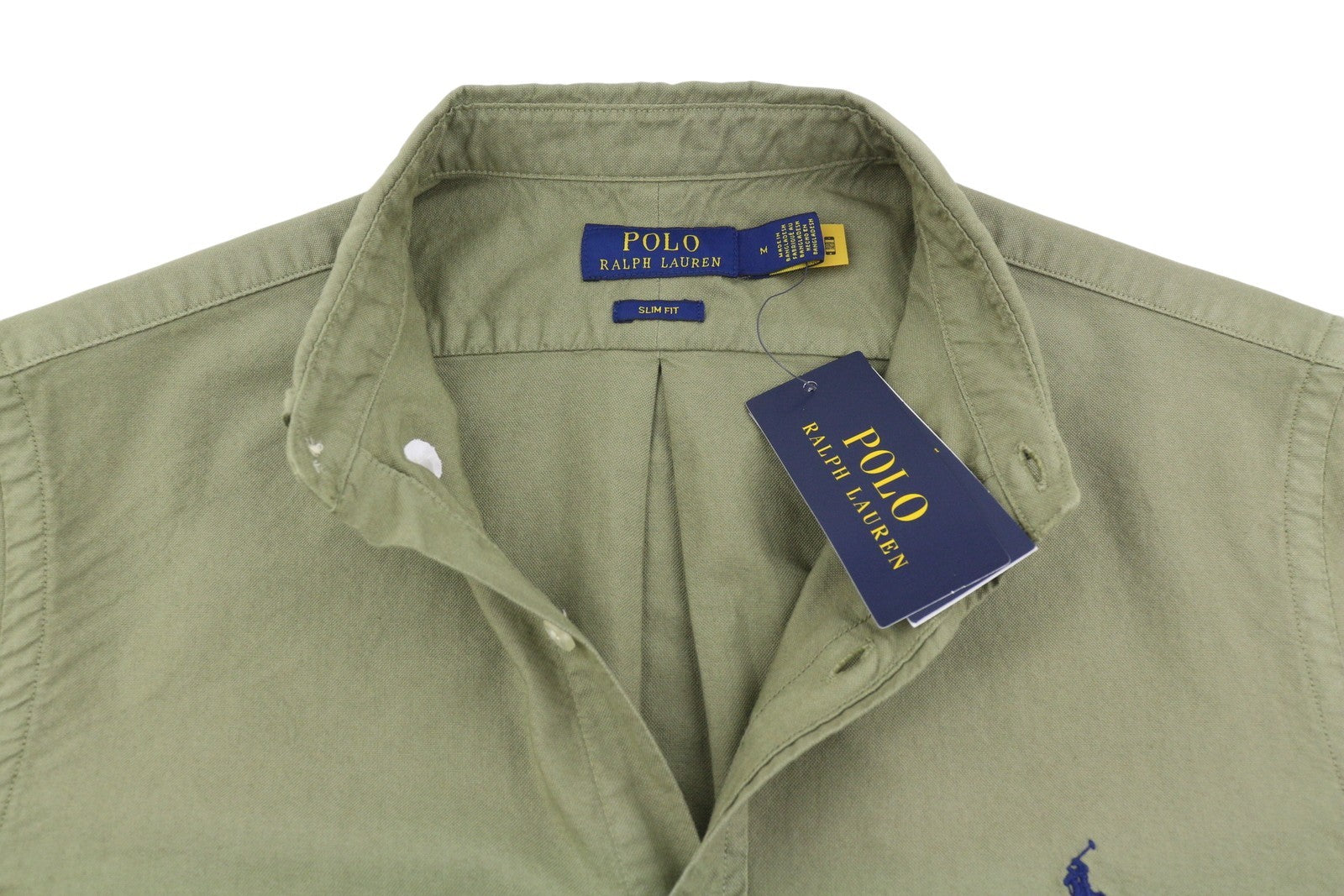 RALPH LAUREN Men Shirt M Green Button-Down Neck Slim Fit Logo Casual RRP149