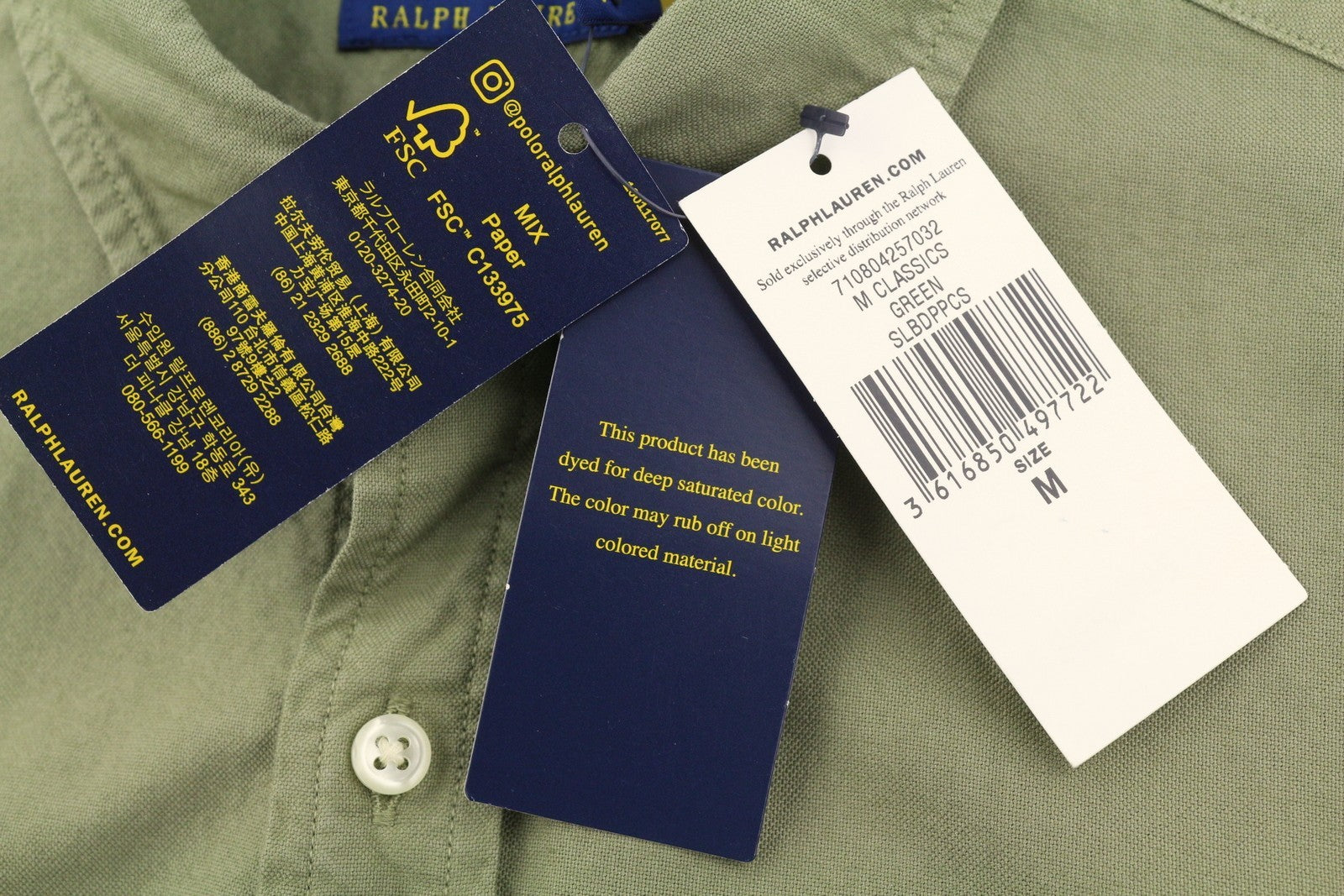 RALPH LAUREN Men Shirt M Green Button-Down Neck Slim Fit Logo Casual RRP149