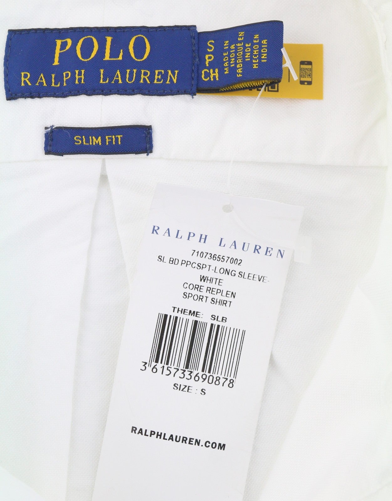 RALPH LAUREN Core Replen Men Shirt S White Button-Down Neck Slim Fit RRP159