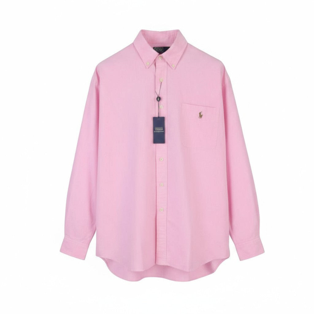 RALPH LAUREN Men Shirt L Pink Button-Down Neck Pocket Embroidered Logo Casual