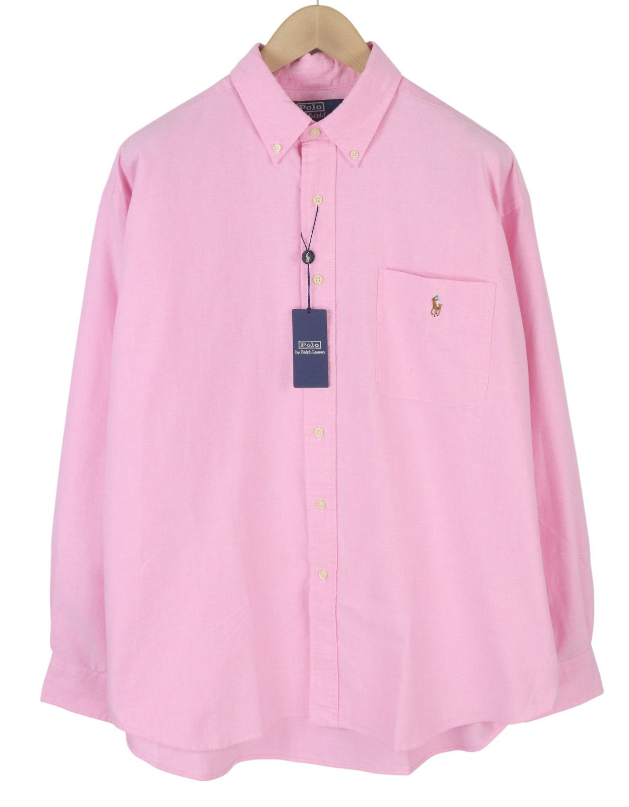 RALPH LAUREN Men Shirt L Pink Button-Down Neck Pocket Embroidered Logo Casual