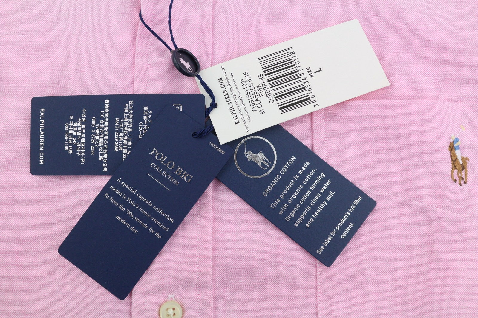 RALPH LAUREN Men Shirt L Pink Button-Down Neck Pocket Embroidered Logo Casual