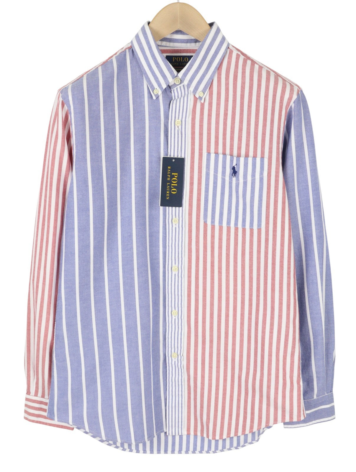 RALPH LAUREN Men Shirt M Striped Button-Down Neck Patch Pocket Custom Fit RRP219