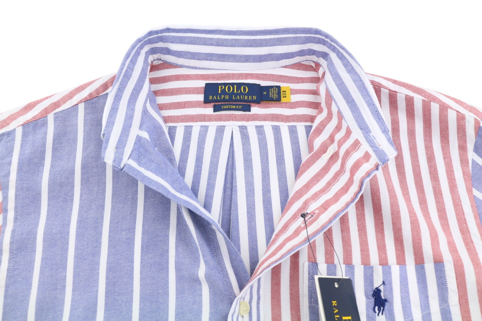 RALPH LAUREN Men Shirt M Striped Button-Down Neck Patch Pocket Custom Fit RRP219