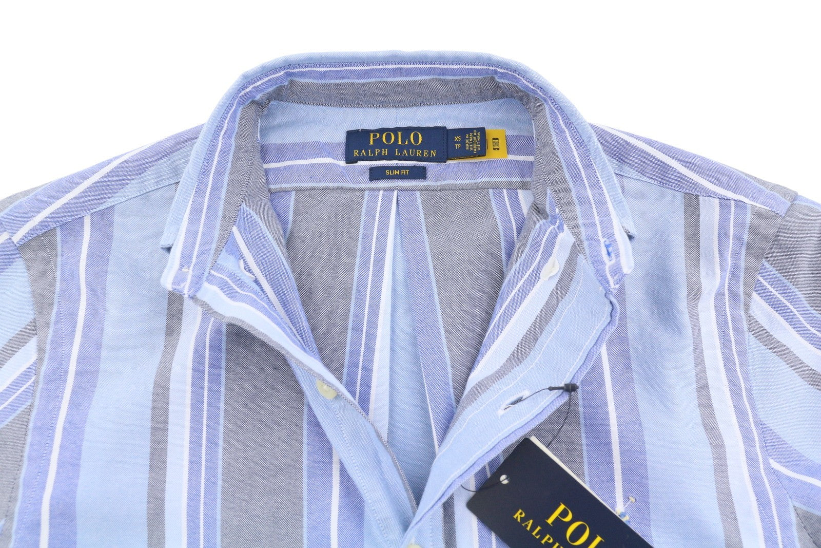 RALPH LAUREN Men Shirt XS Striped Slim Fit Button-Down Neck Embroidered Logo