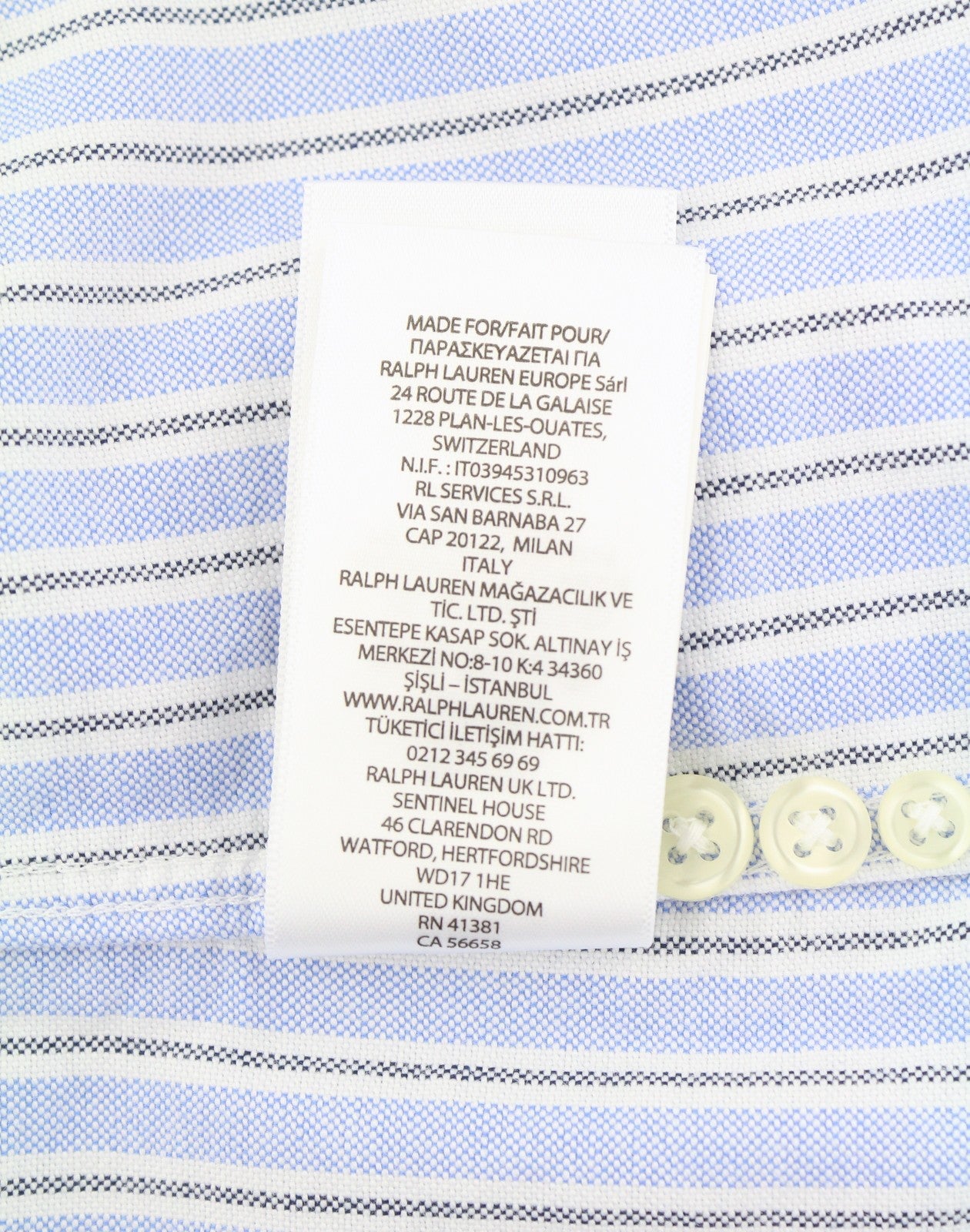 RALPH LAUREN Men Shirt L Blue Striped Custom Fit Button-Down Neck Logo RRP149