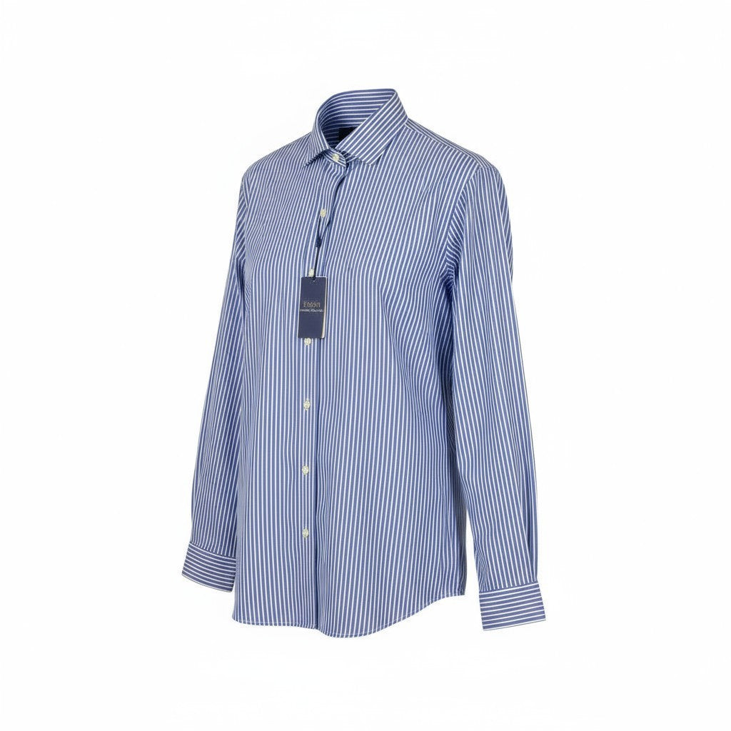 RALPH LAUREN Men Shirt M Blue Striped Cutaway Neck Custom Fit Button-Up RRP212