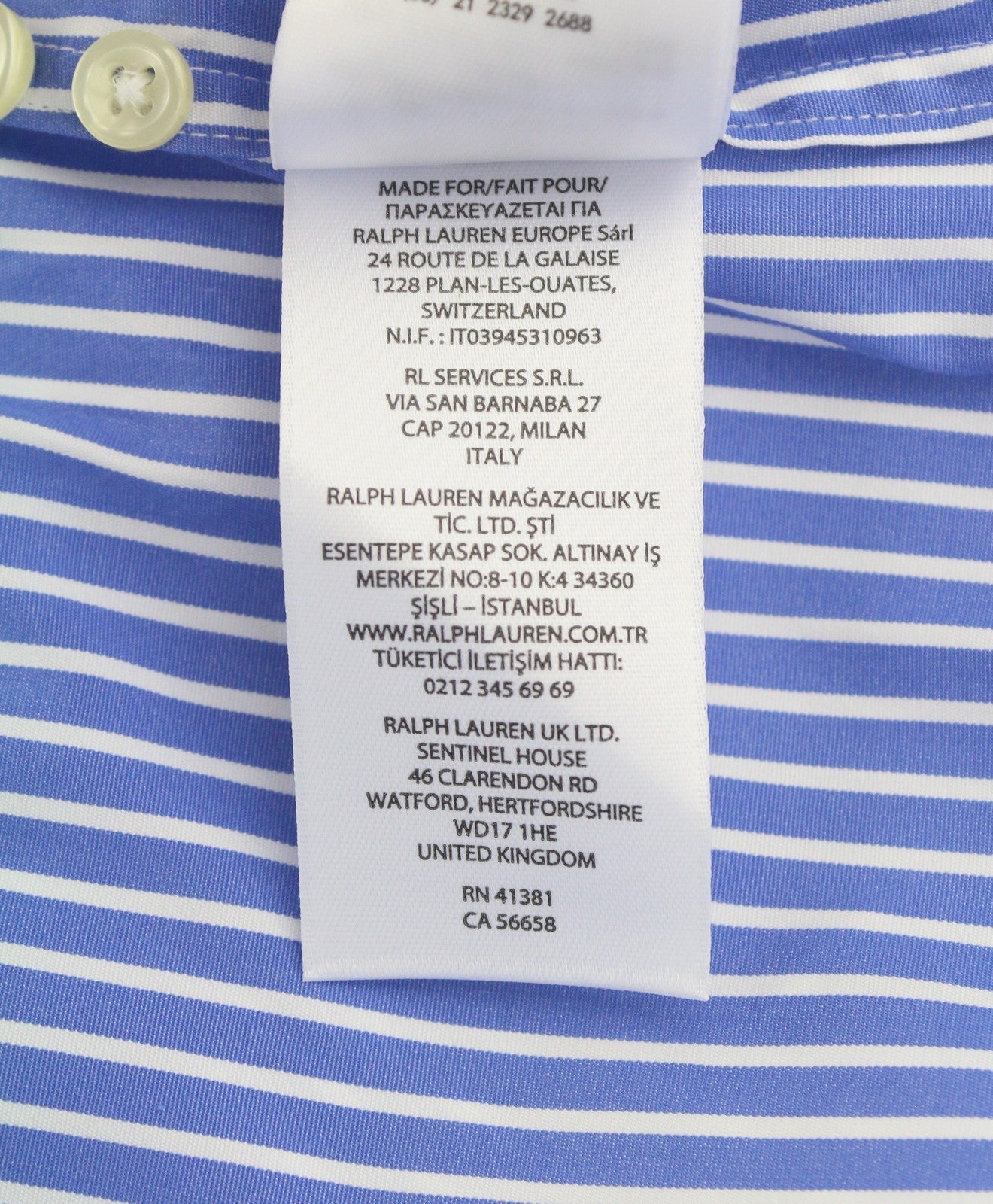 RALPH LAUREN Men Shirt M Blue Striped Cutaway Neck Custom Fit Button-Up RRP212