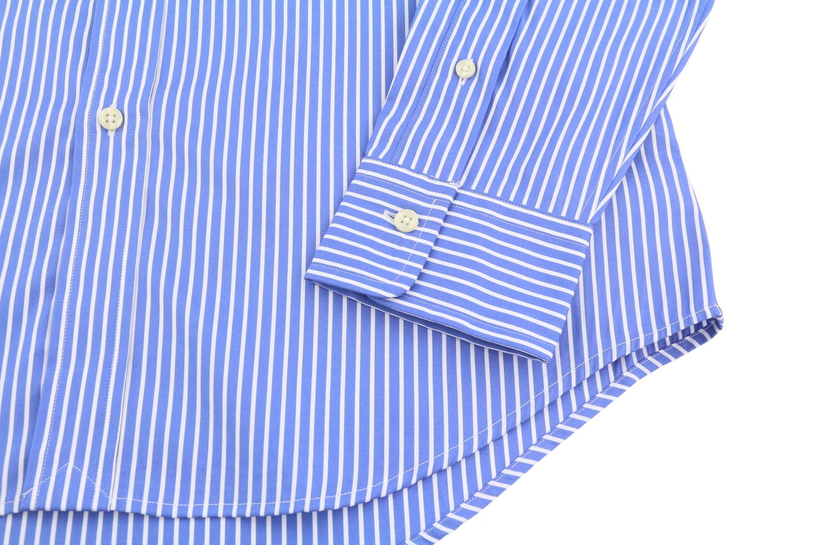 RALPH LAUREN Men Shirt M Blue Striped Cutaway Neck Custom Fit Button-Up RRP212