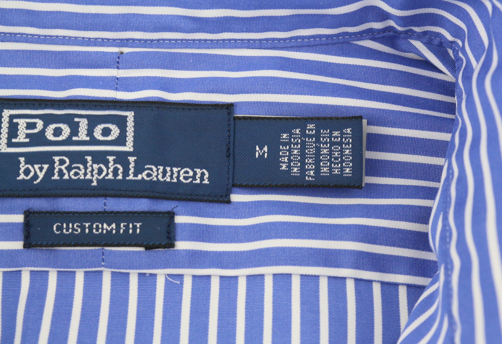 RALPH LAUREN Men Shirt M Blue Striped Cutaway Neck Custom Fit Button-Up RRP212