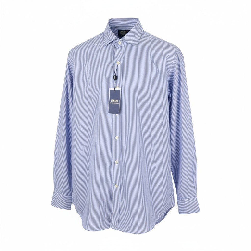 RALPH LAUREN Men Formal Shirt M Blue Striped Custom Fit Cutaway Logo RRP169