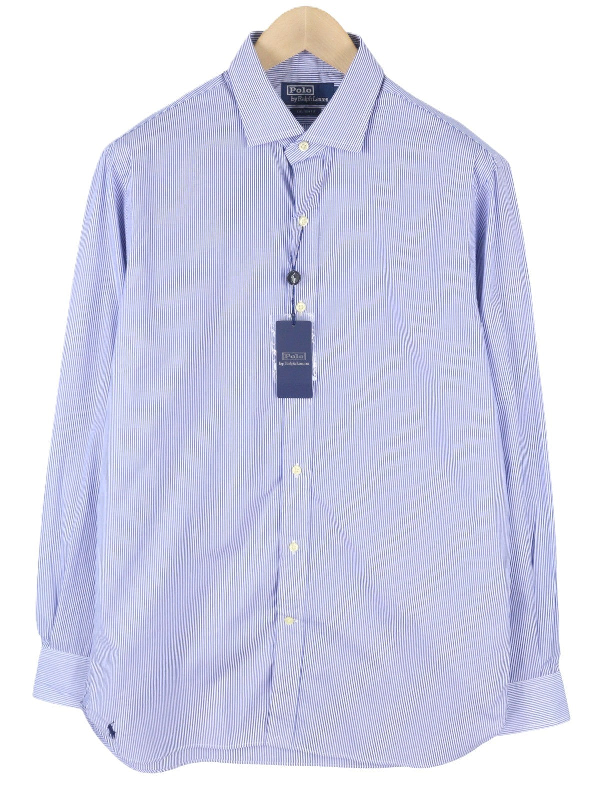 RALPH LAUREN Men Formal Shirt M Blue Striped Custom Fit Cutaway Logo RRP169