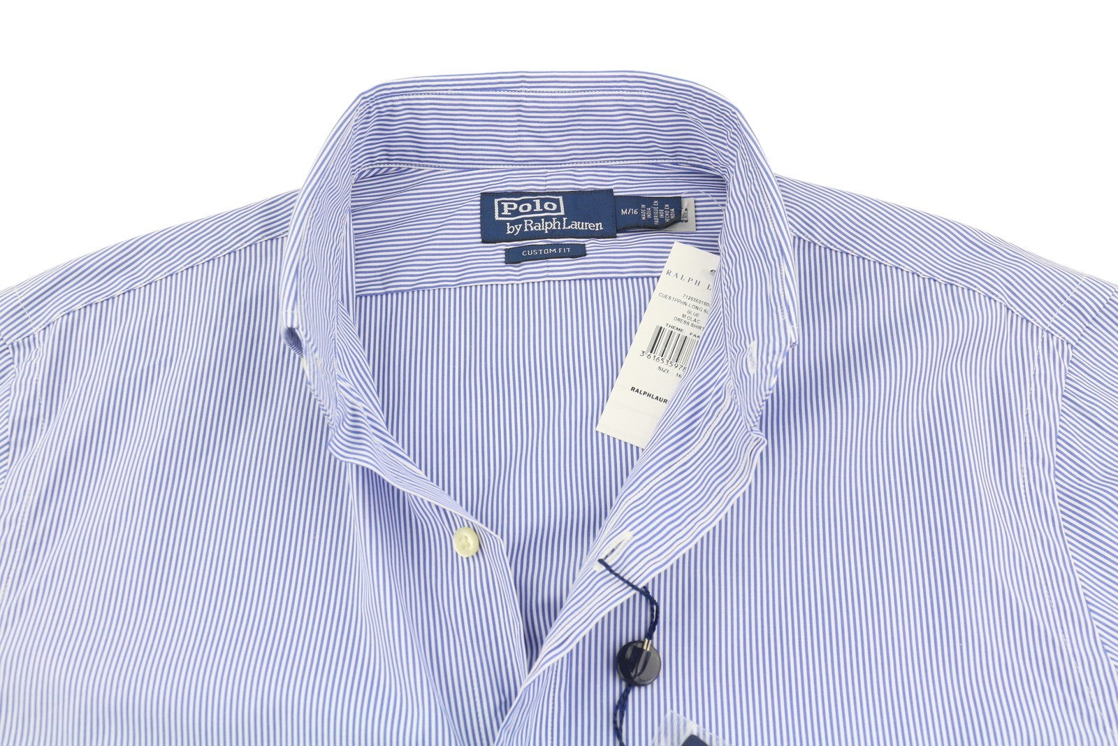 RALPH LAUREN Men Formal Shirt M Blue Striped Custom Fit Cutaway Logo RRP169
