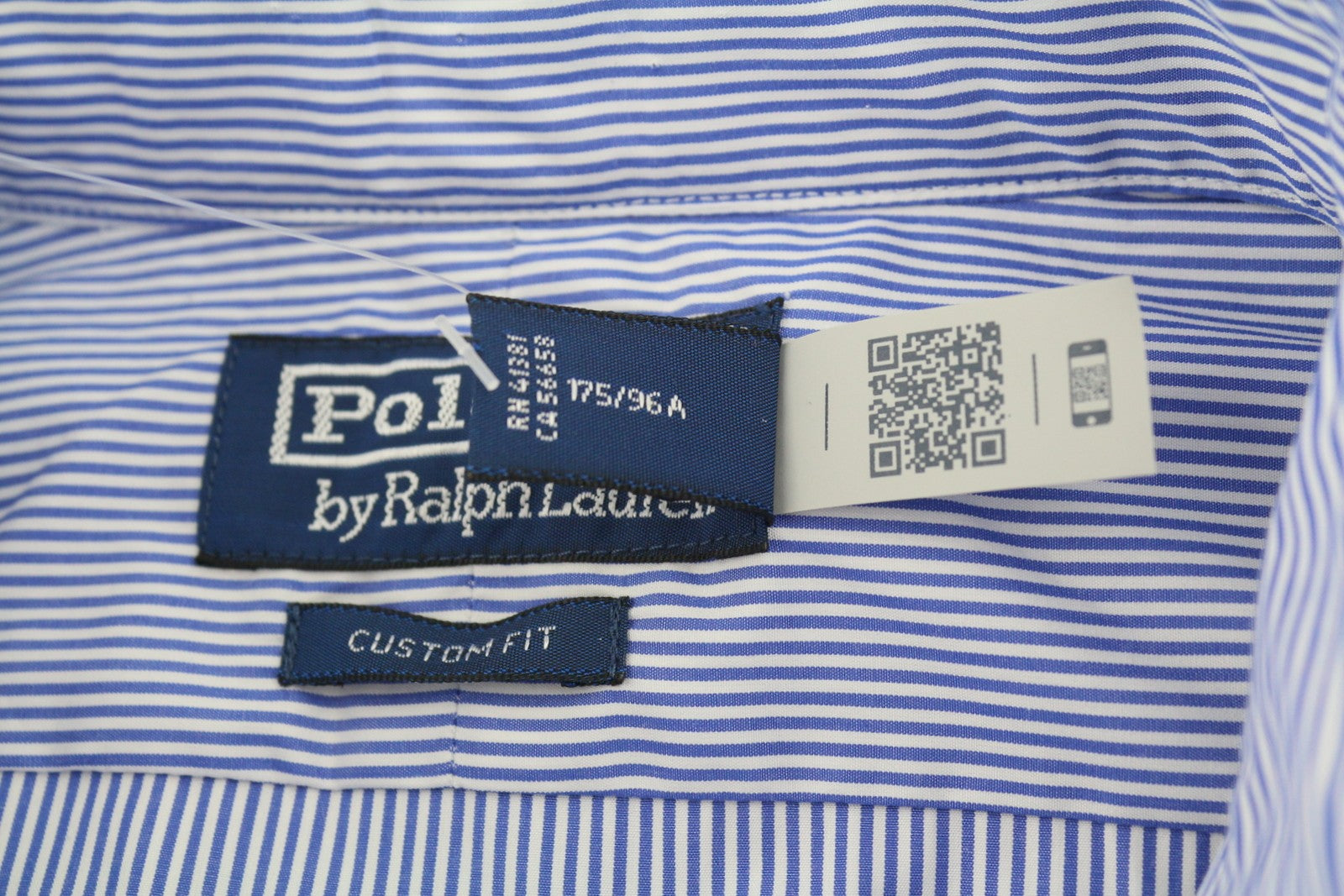 RALPH LAUREN Men Formal Shirt M Blue Striped Custom Fit Cutaway Logo RRP169