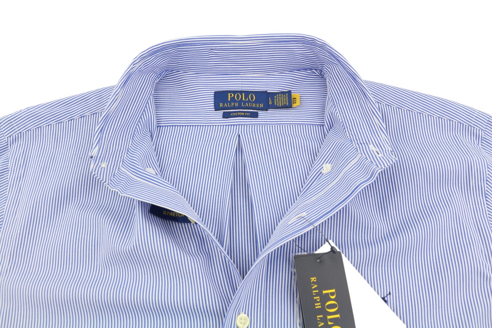 RALPH LAUREN Core Replen Men Shirt L Blue Striped Custom Fit Button-Up RRP155