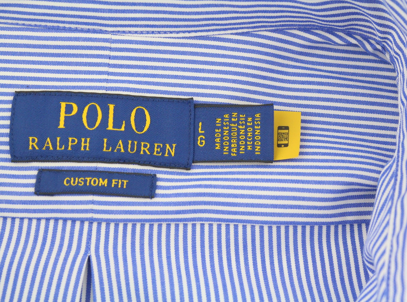 RALPH LAUREN Core Replen Men Shirt L Blue Striped Custom Fit Button-Up RRP155