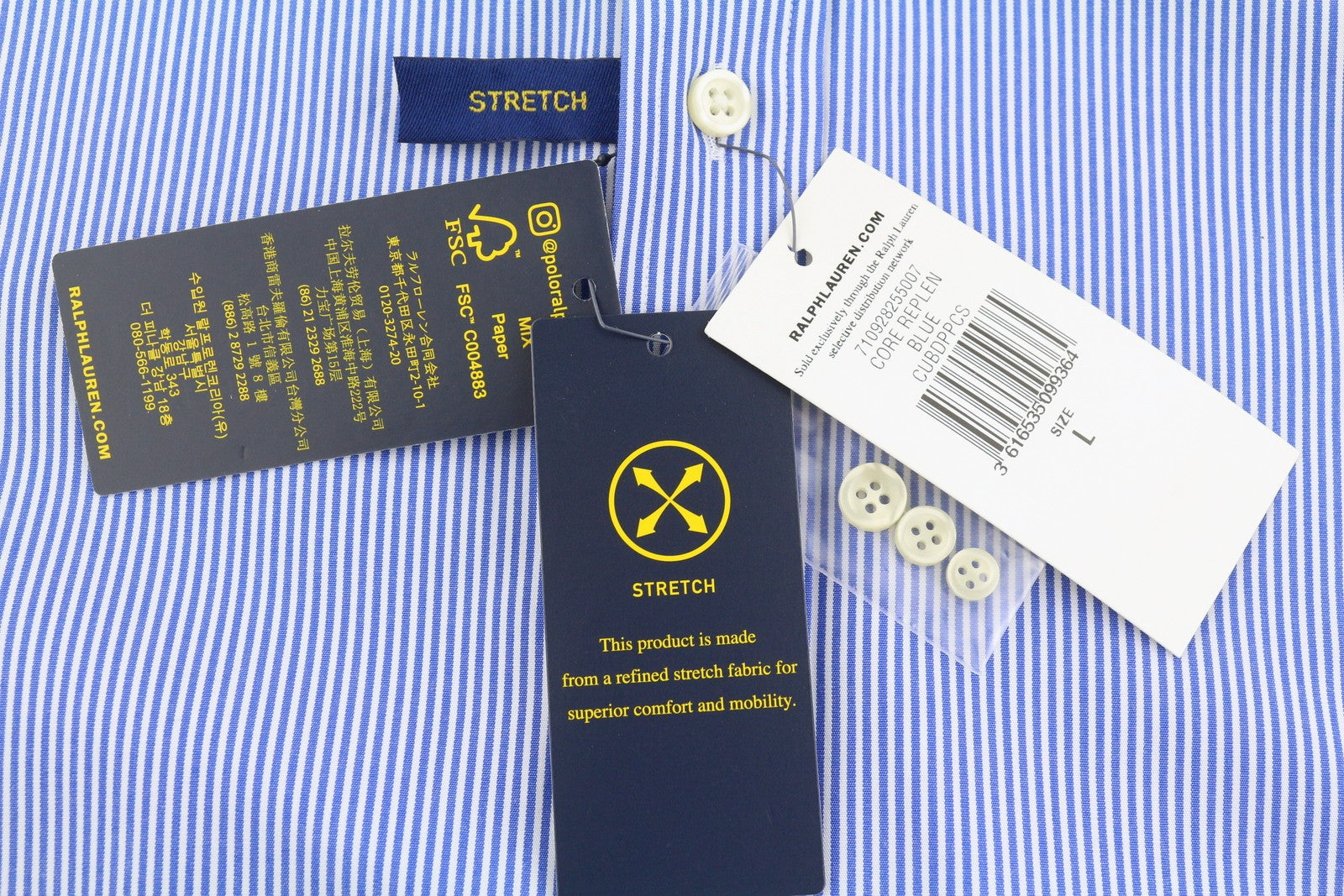 RALPH LAUREN Core Replen Men Shirt L Blue Striped Custom Fit Button-Up RRP155