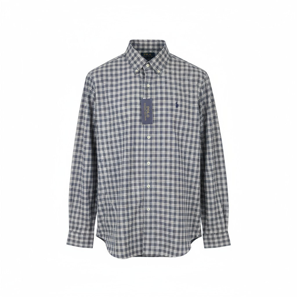 RALPH LAUREN Men Shirt S Stretch Custom Fit Plaid Button-Down Neck Logo Casual